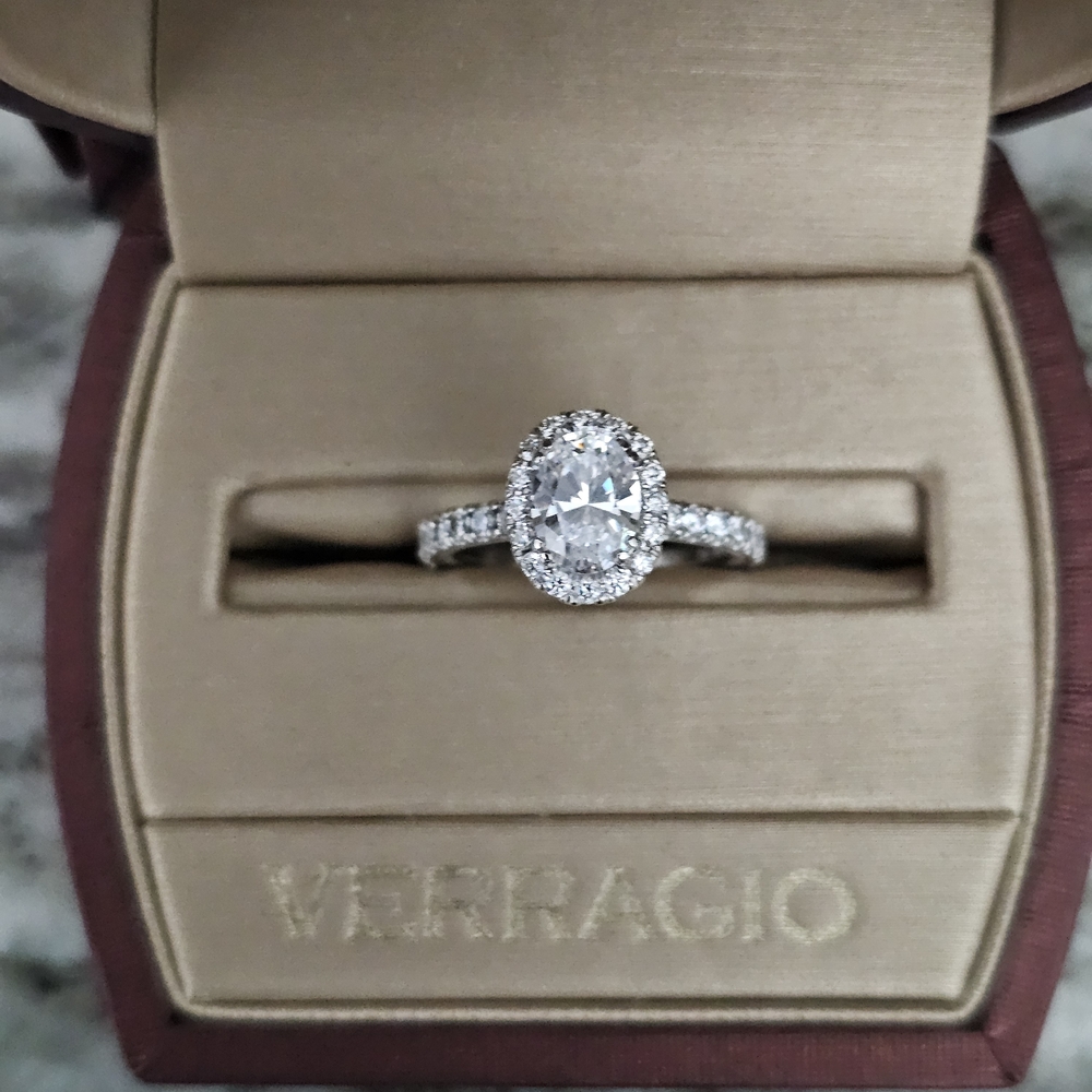 Verragio TR150HOV Oval Halo Engagement Ring 14K White Gold Diamond Setting Sz6.5